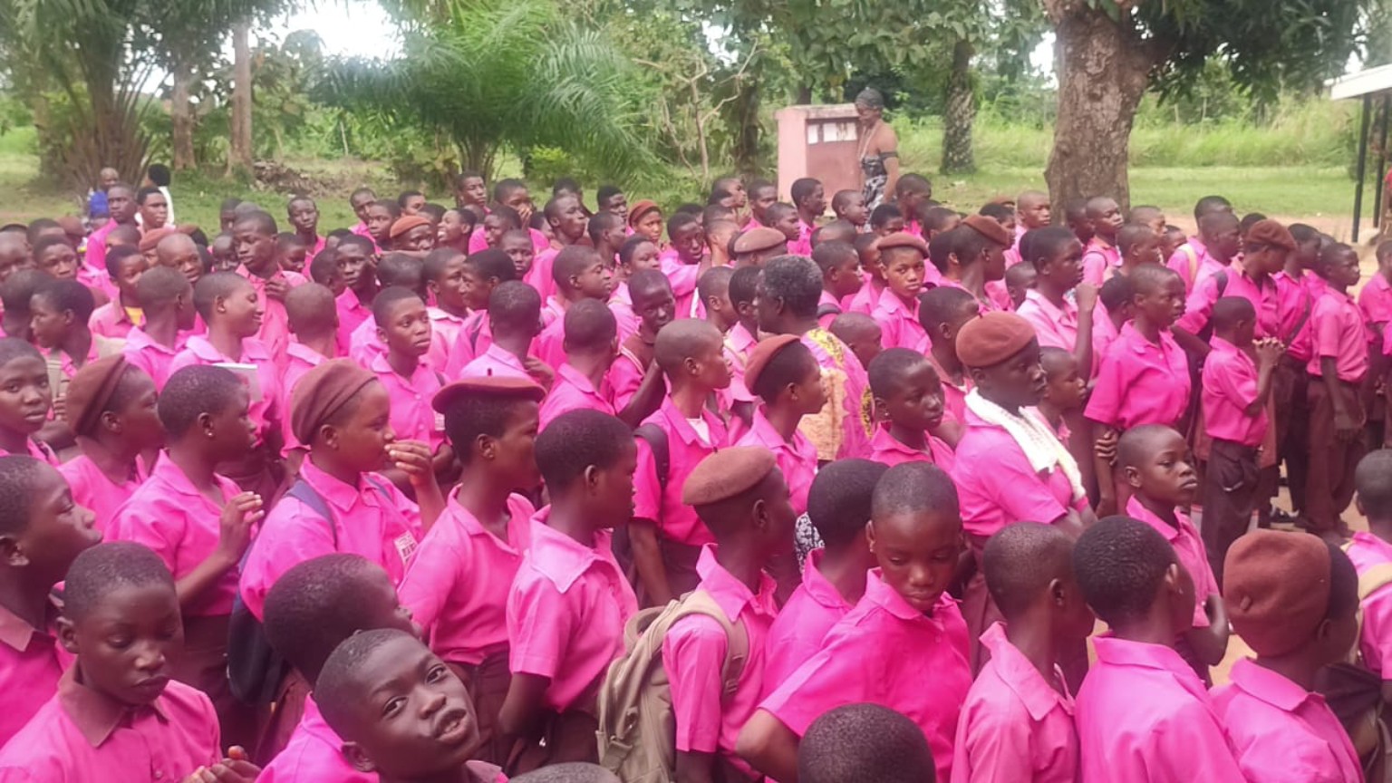 Students gathered during the school visit